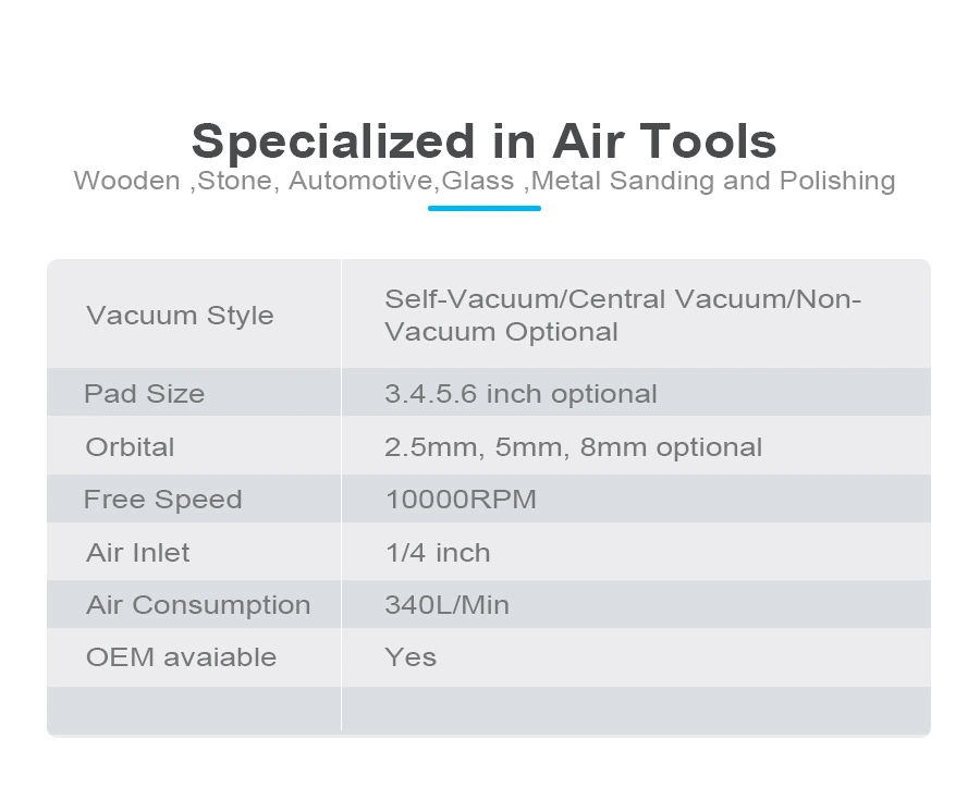 5 Inch Pneumatic Air Random Orbital Plam Sander